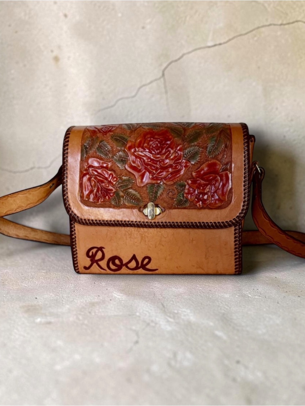 Leather Hand Tooled Shoulder Bag